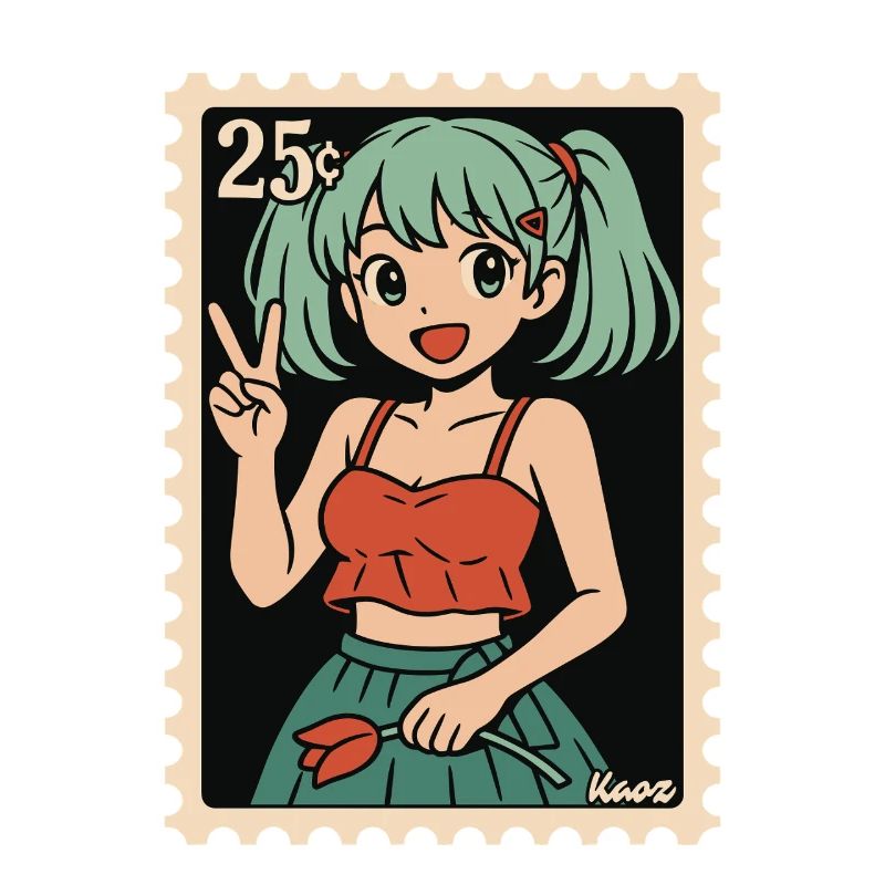 Illustration de cachet postal de fille d’anime