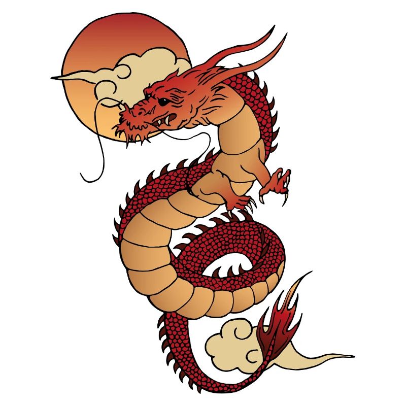 Traditional Asian Dragon with Sunset