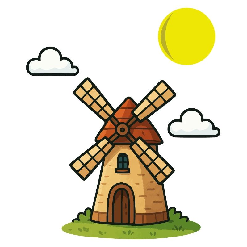 Malerischer Windmühlen-Print im Vintage-Stil