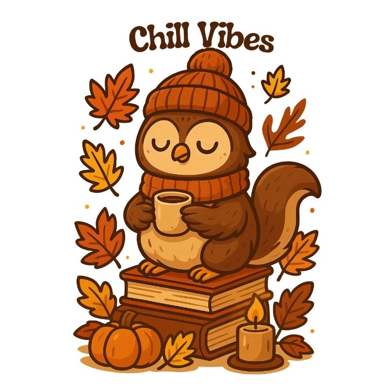 Chill Vibes hibou dans les feuilles d’automne citrouille