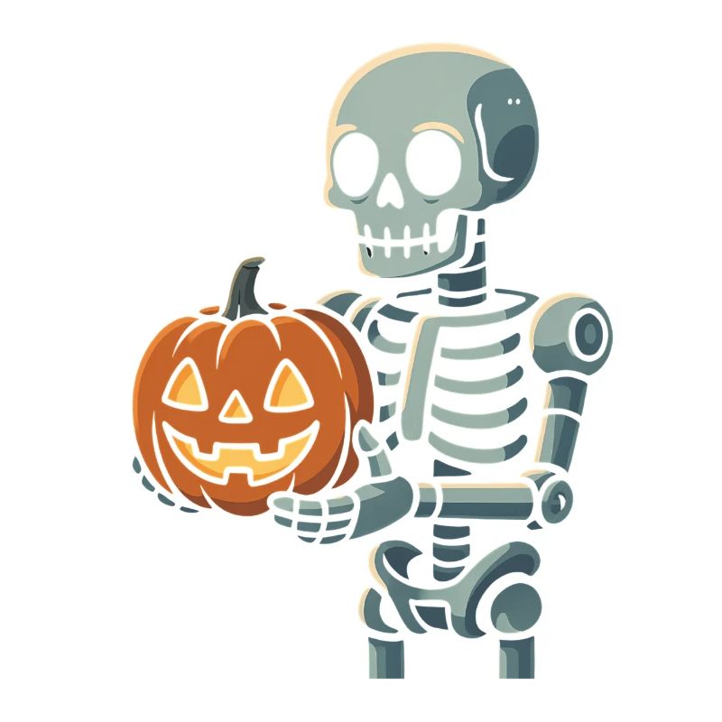 Squelette avec citrouille d’Halloween