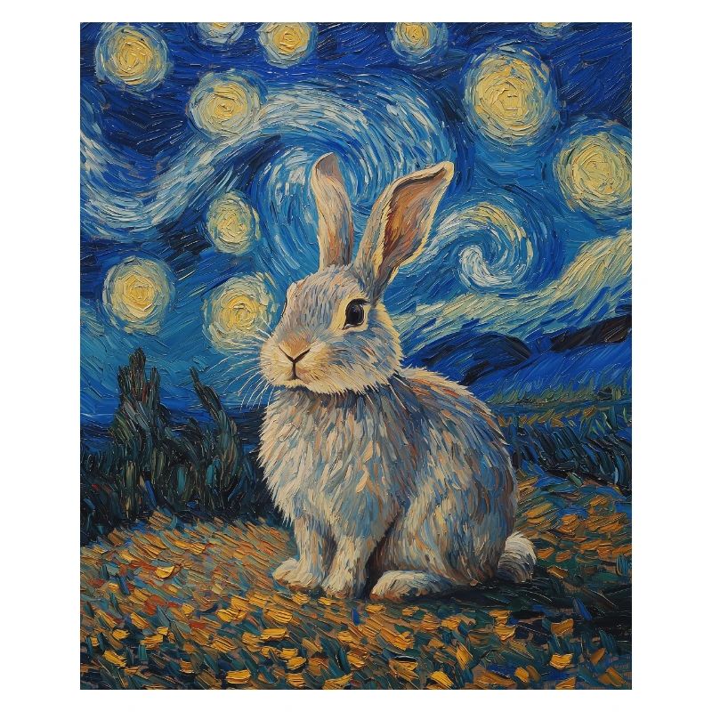 Bunny Rabbit Bunny Van Gogh Style Starry Night