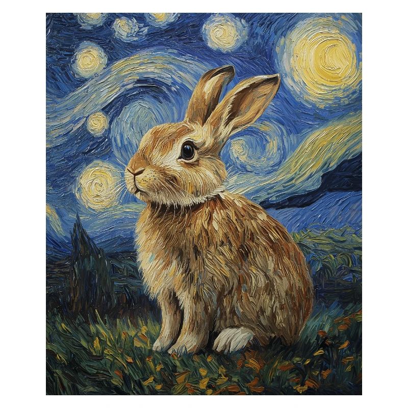 Bunny Rabbit Bunny Van Gogh Style Starry Night