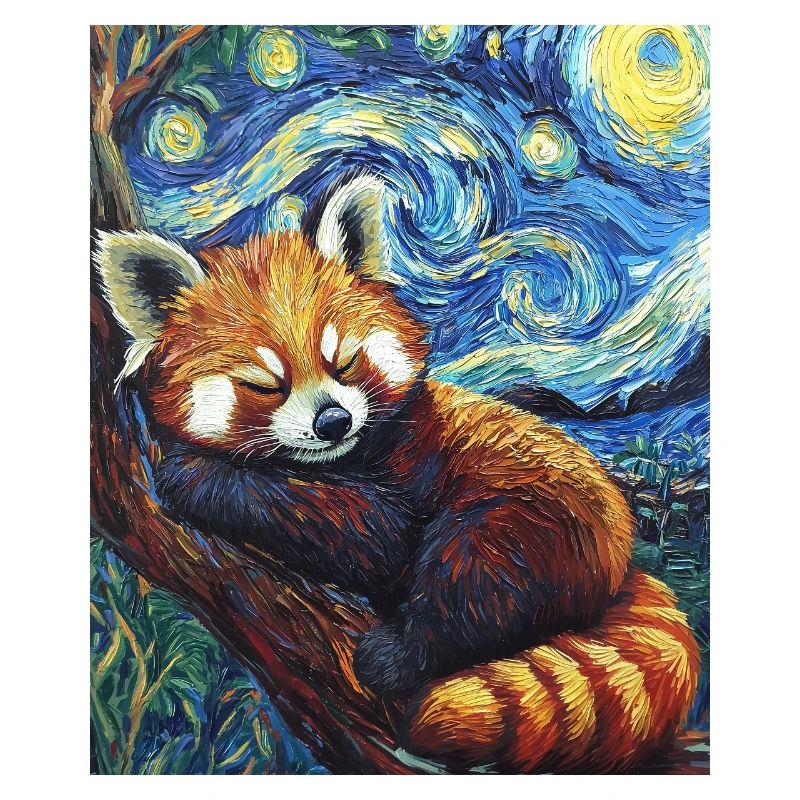 Red Panda Bear Van Gogh Style Starry Night
