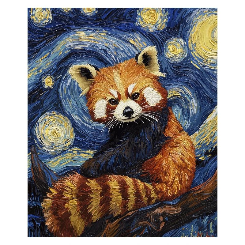Red Panda Bear Van Gogh Style Starry Night