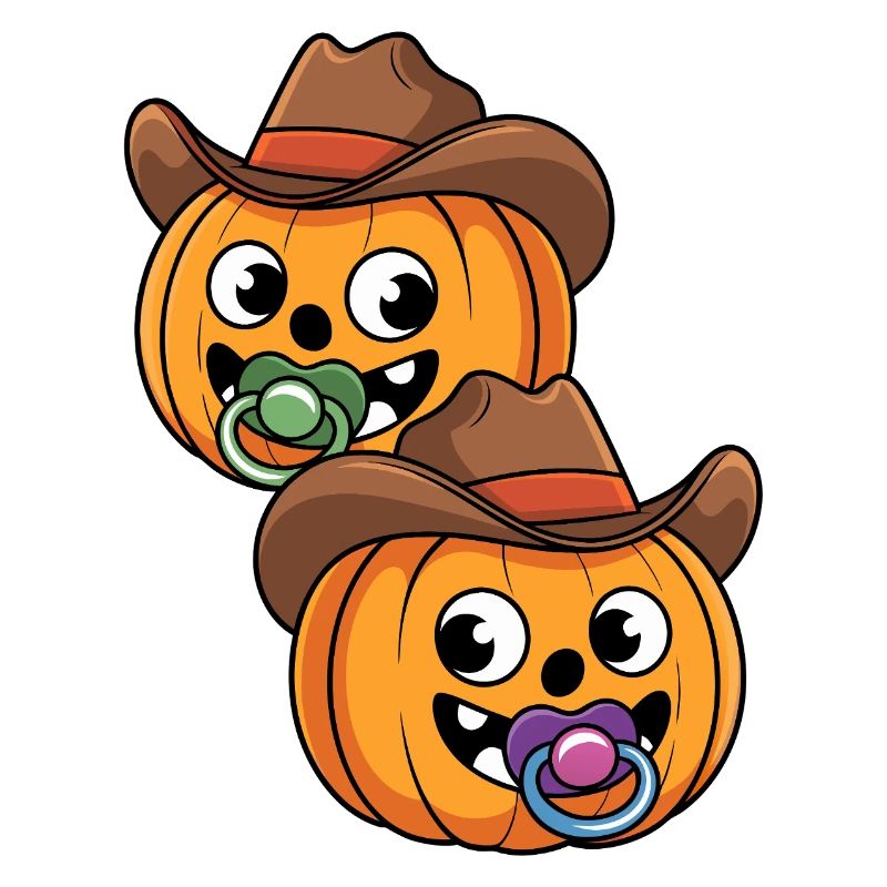 Two pumpkin cowboys with pacifier