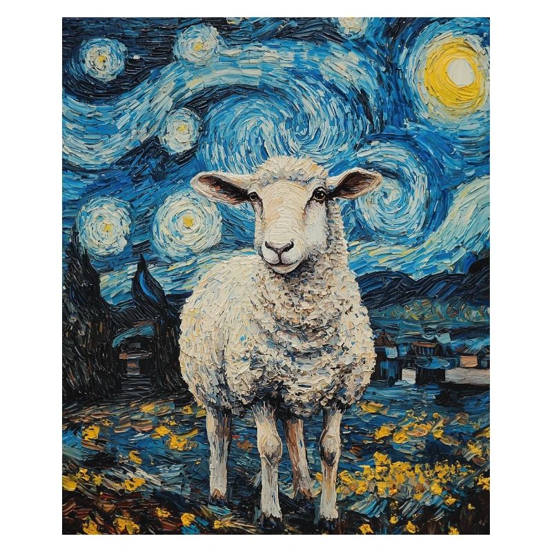 Sheep Van Gogh Style Starry Night