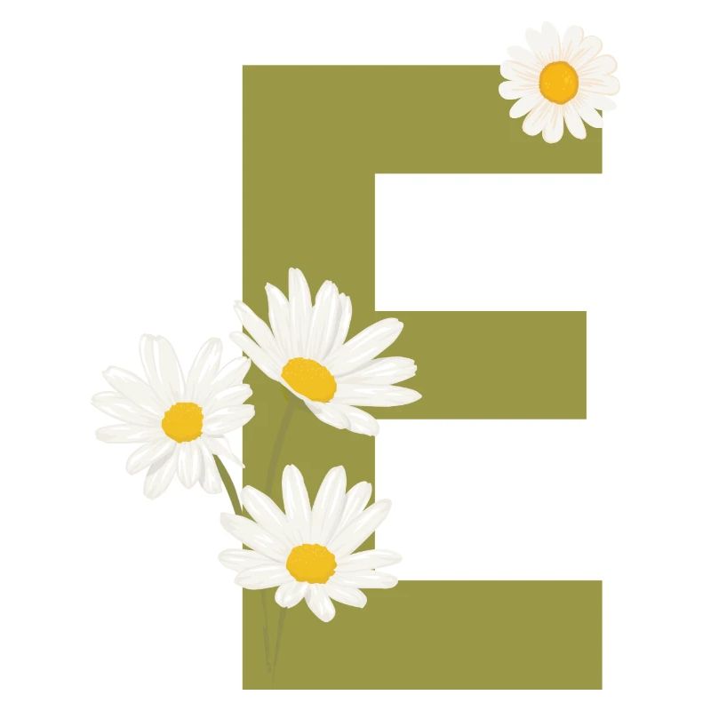 Lettre e vert marguerites