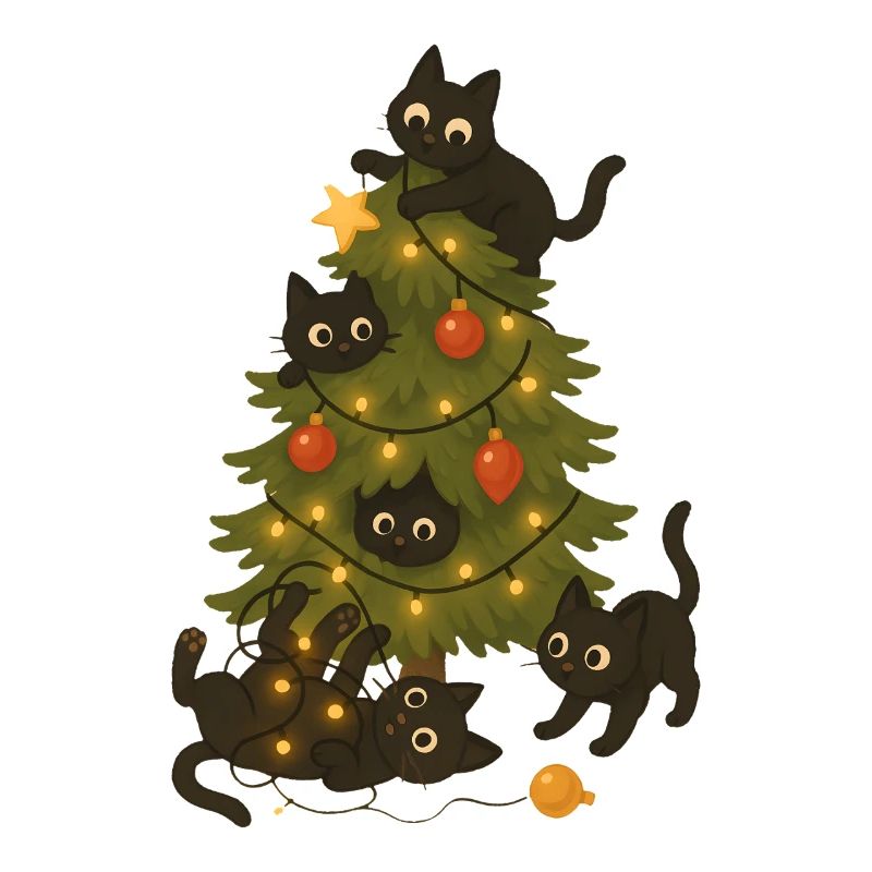 Drôles de chats jouant autour de l’arbre de Noël