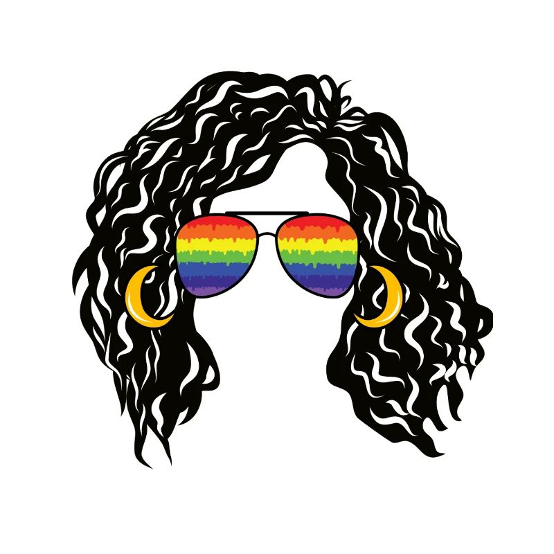 Regenbogenschattierungen Lockiges Afro-Mädchen-Haar Pride Retro