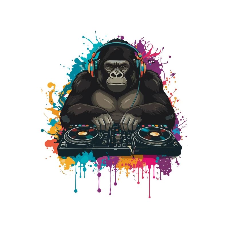 Gorilla DJ à la table de mixage