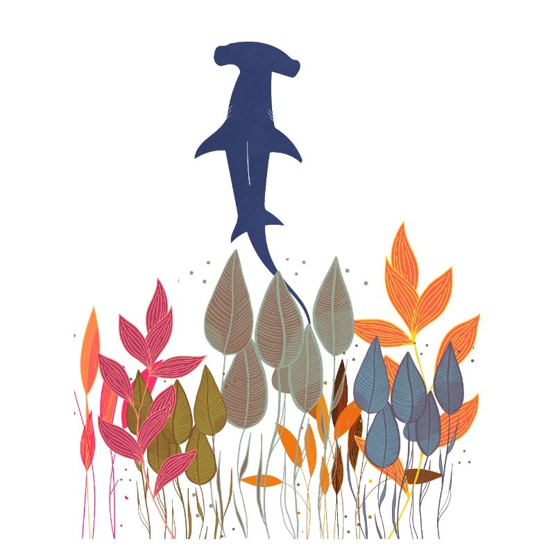 Requin au-dessus de feuilles colorées