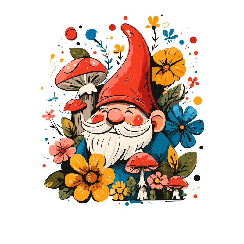 Nain de jardin joyeux dans une mer de fleurs
