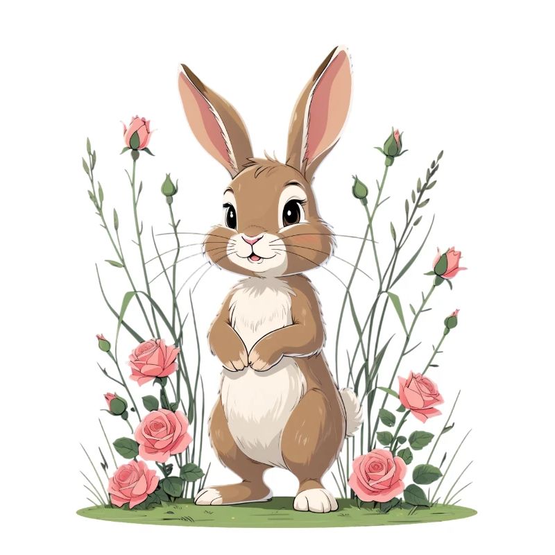 Le lapin dans le jardin de roses