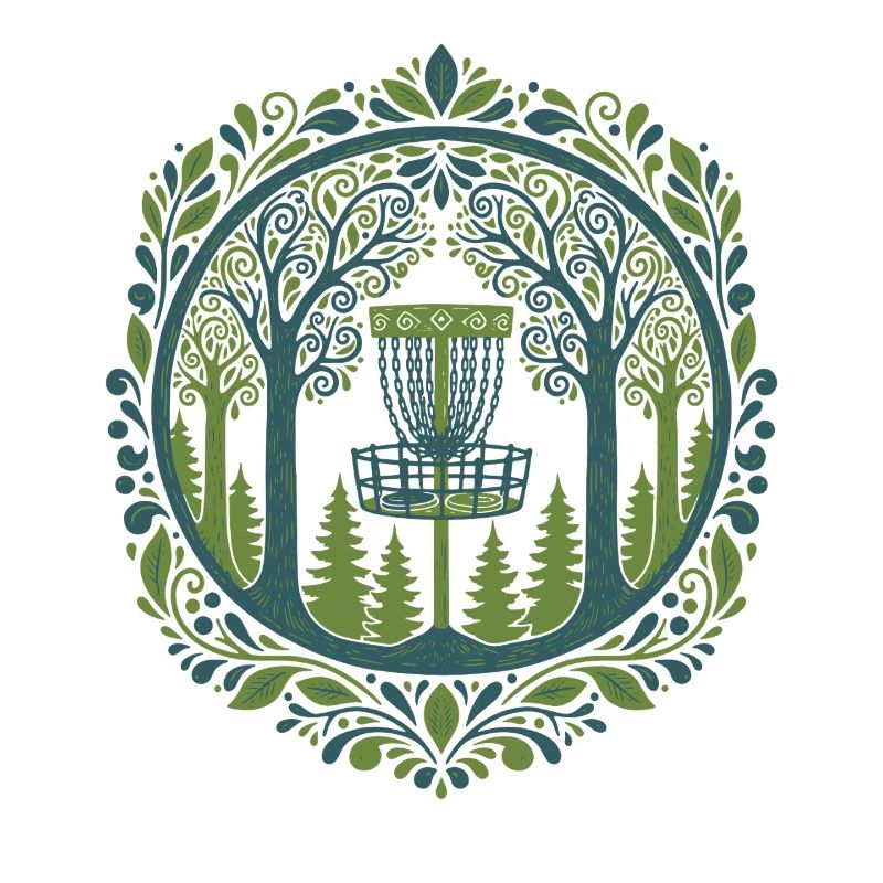 Panier de disc golf dans l’art de la scène boisée