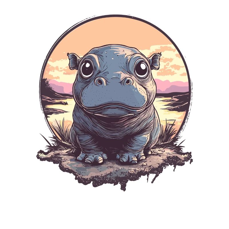 Sunset Hippo Illustration