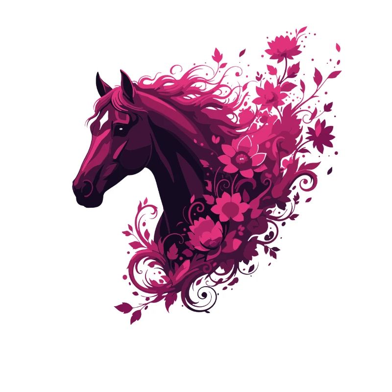Cheval magenta avec tourbillon de fleurs