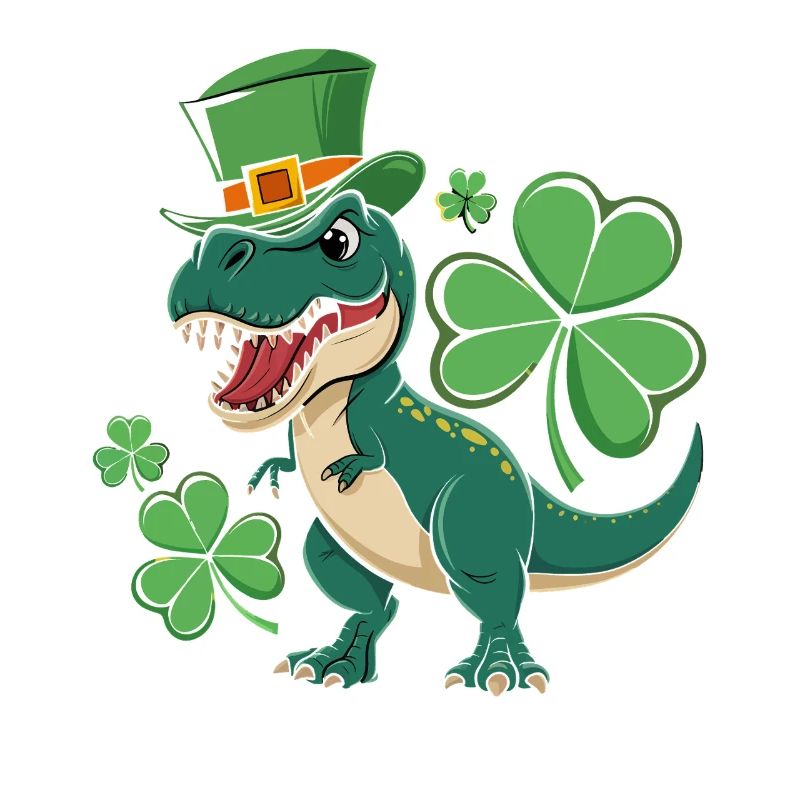 Dino vert avec chapeau de trèfle
