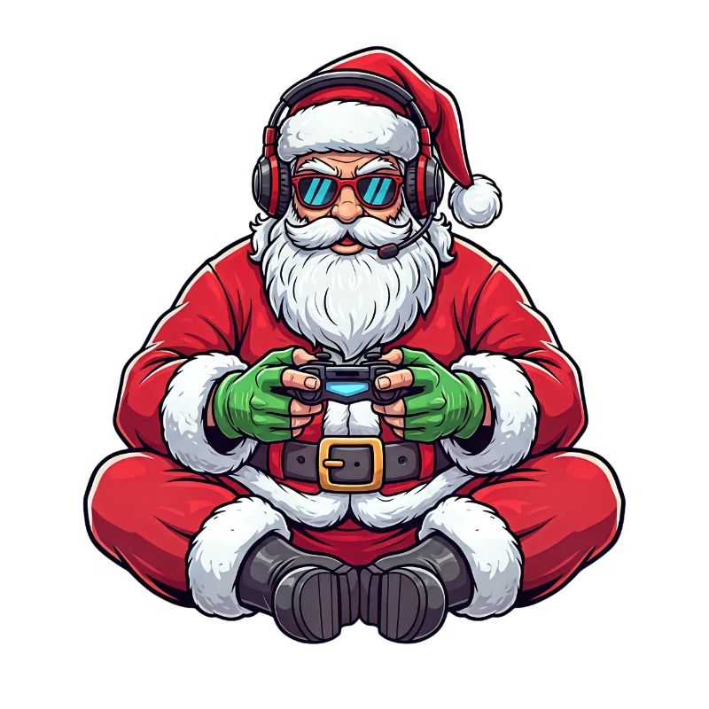 Gamer Weihnachtsmann Spielt Videospiel-Controller