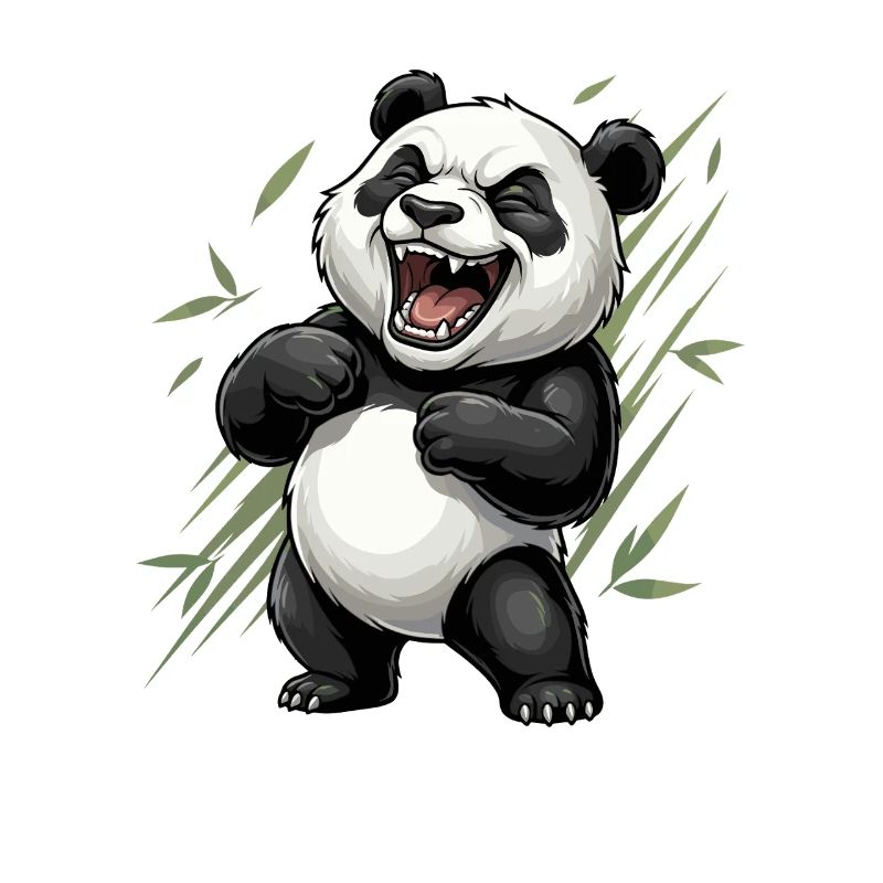 Panda rieur dans un panorama de bambou