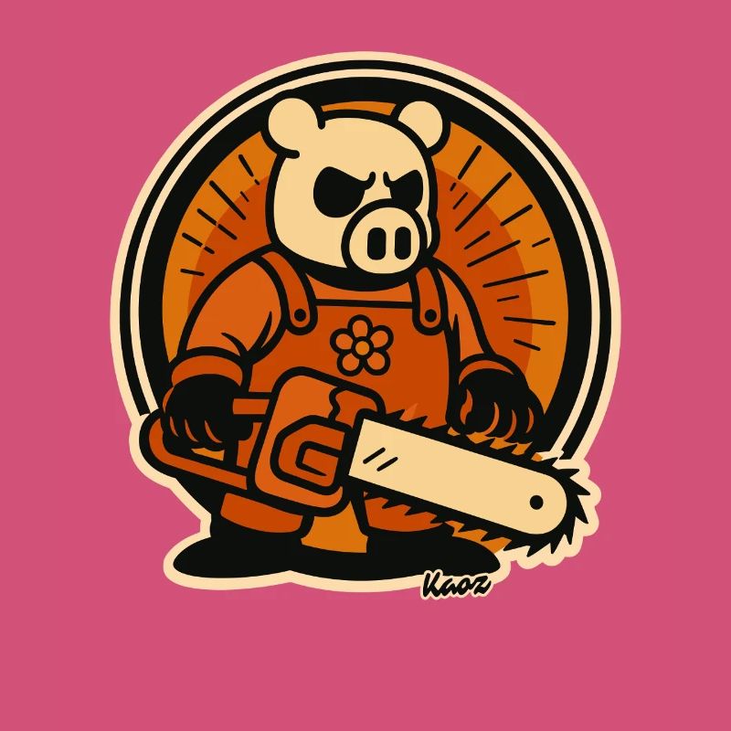 Bûcheron cochon avec tronçonneuse