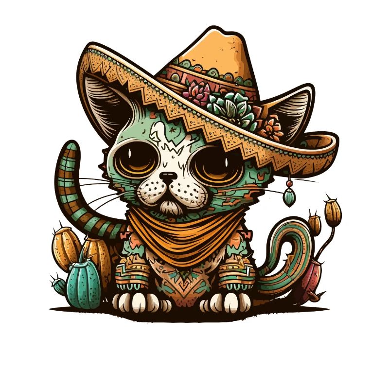 Mexican Cinco De Mayo Sugar Skull Sombrero Cat