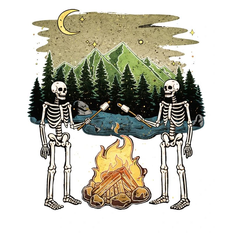 Skeleton Campfire Night Marshmallow Camping Camp