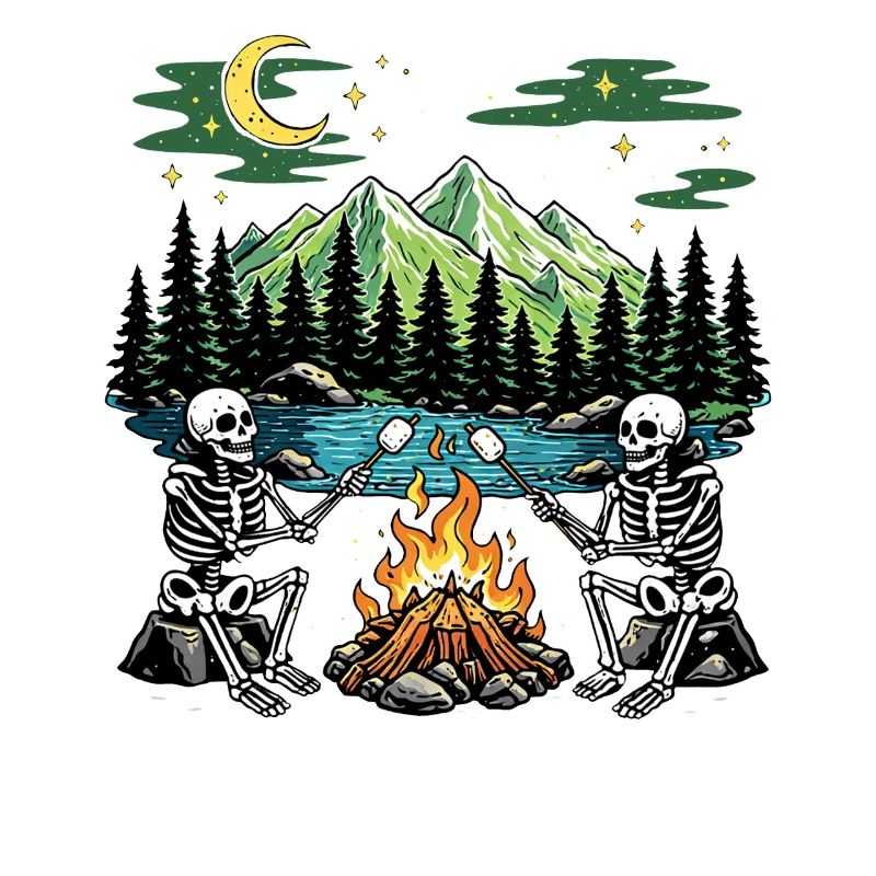 Skeleton Campfire Night Marshmallow Camping Camp