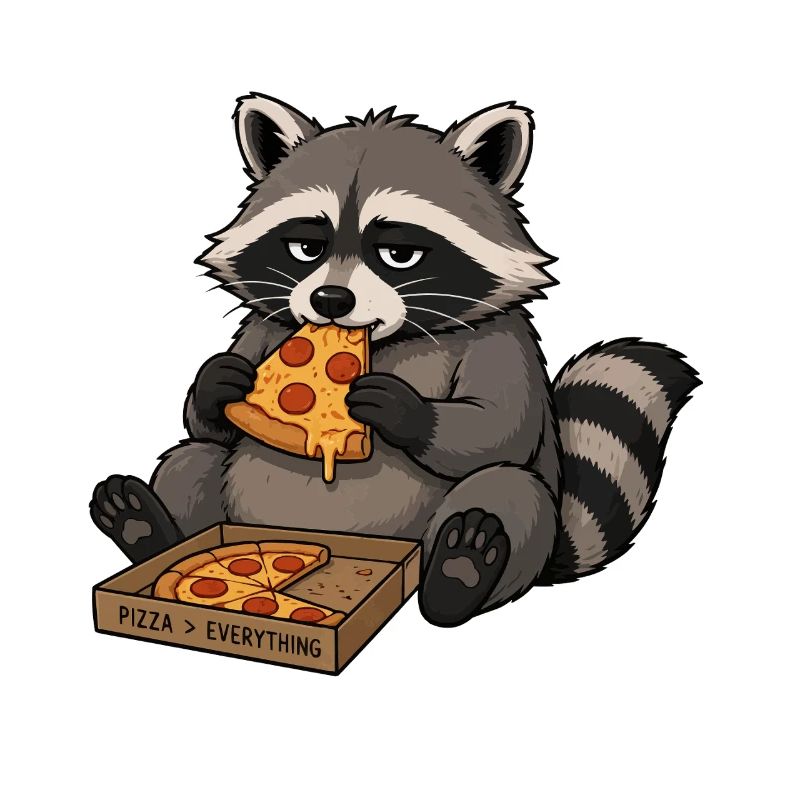 Le raton laveur grignote la pizza