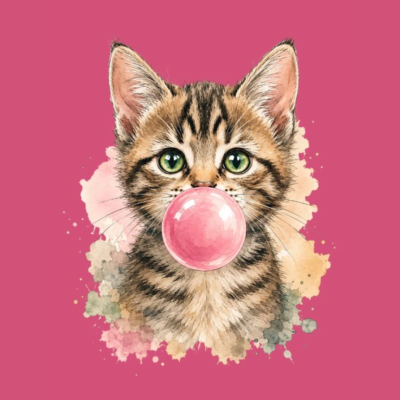 Cat with pink bubble