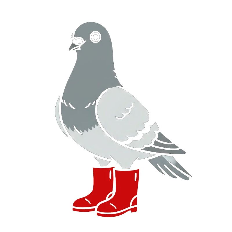Dove in red boots