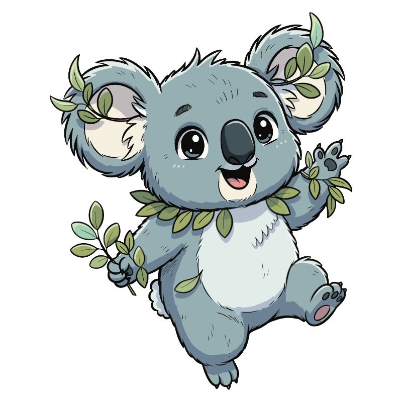 Green koala with leaf wreath