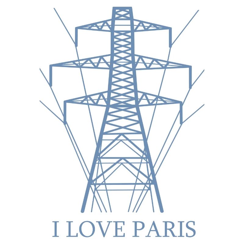 Ironisch Ich liebe Paris Eiffelturm als Strommast