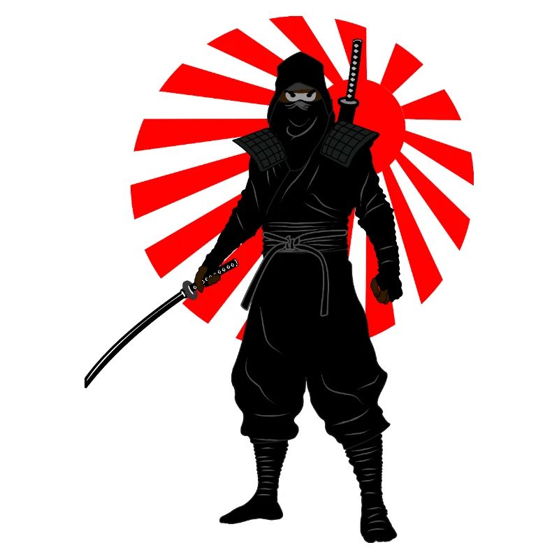 Position de combat ninja avec drapeau de bataille rouge
