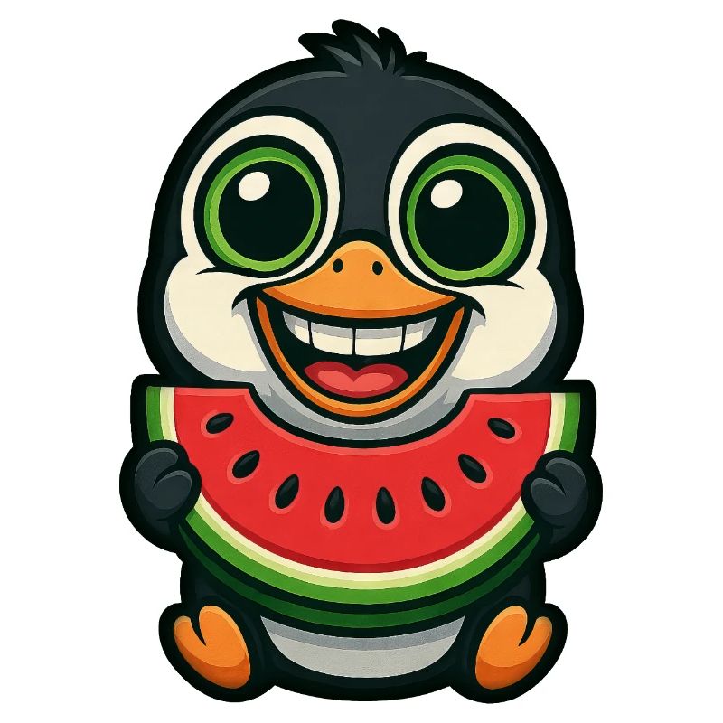 pingouin drôle avec un dessin animé d’été de pastèque