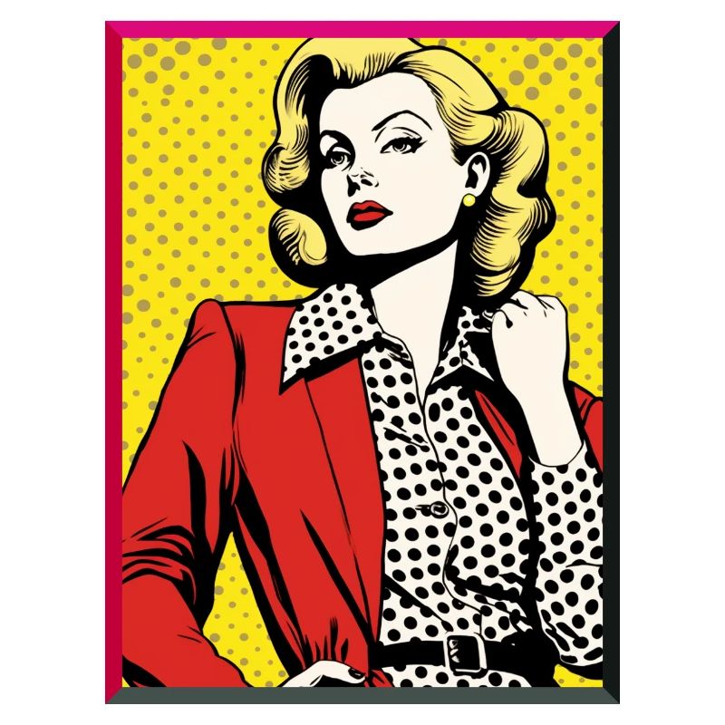 Pop Art Dame Roter Blazer gepunktete Bluse Mode
