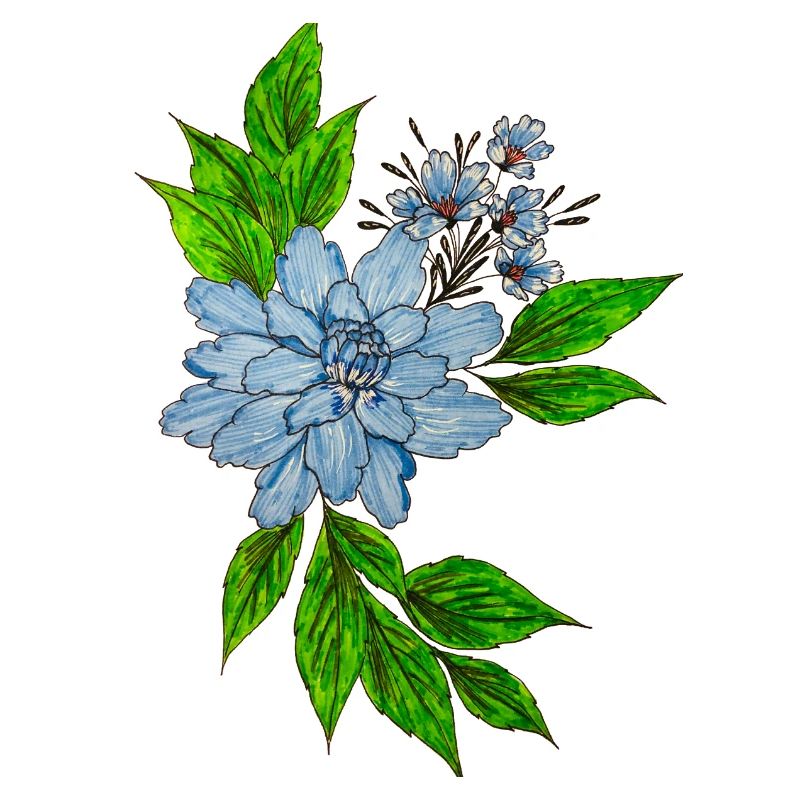 Bouquet de fleurs aquarelle bleu