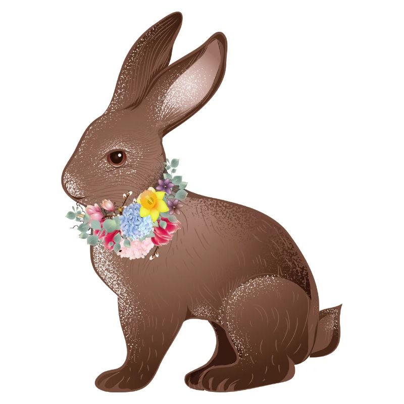 Hand drawn bunny with spring flowers