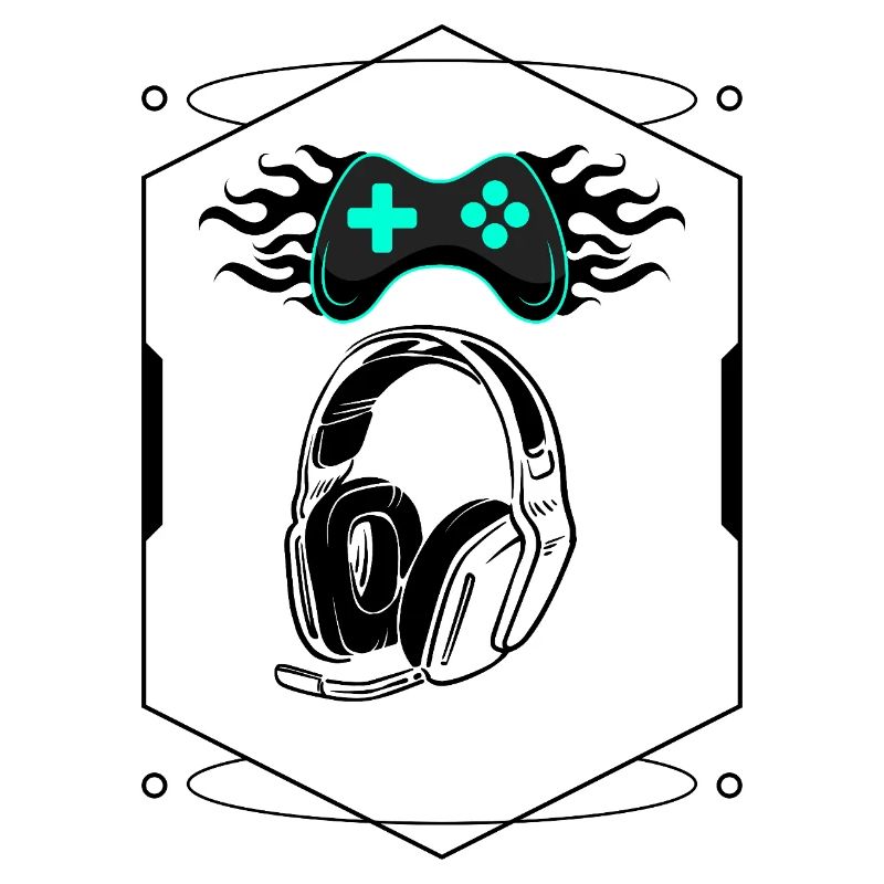 Futuristischer flammender Controller und Gaming-Headset