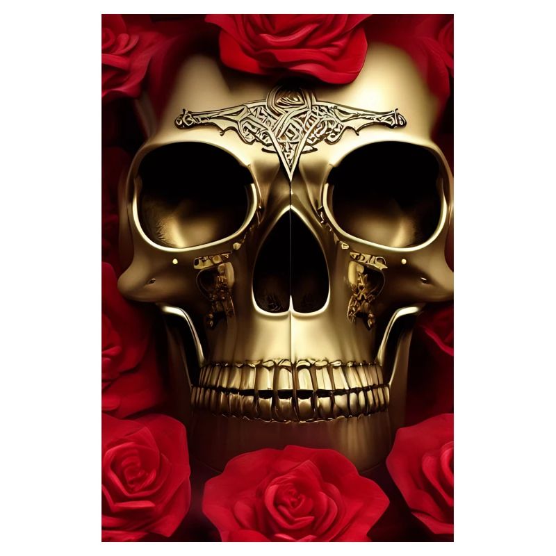 Crâne doré avec des roses
