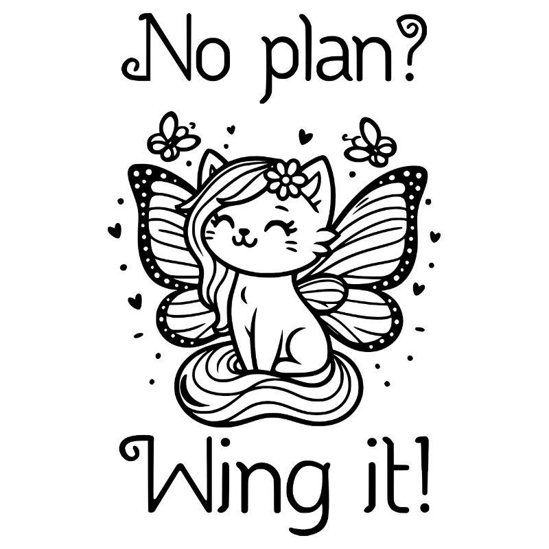 No plan? Wing it! Geflügelte Katze (schwarz)