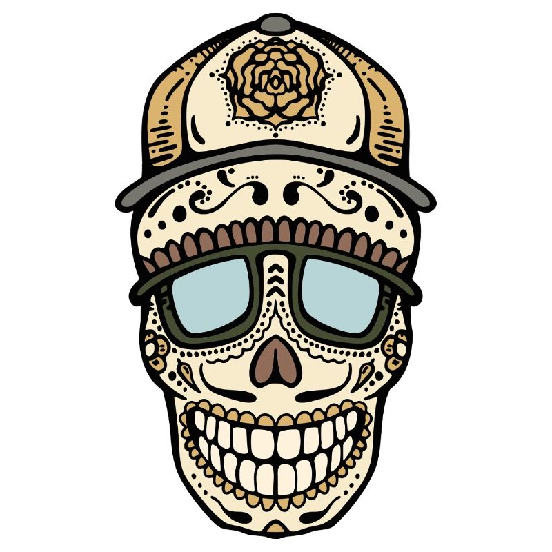 Sugar Skull with Cap and Sunglasses