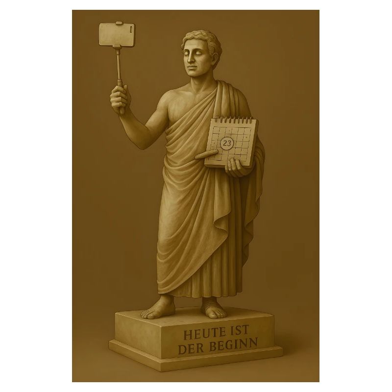Statue moderne avec smartphone et calendrier