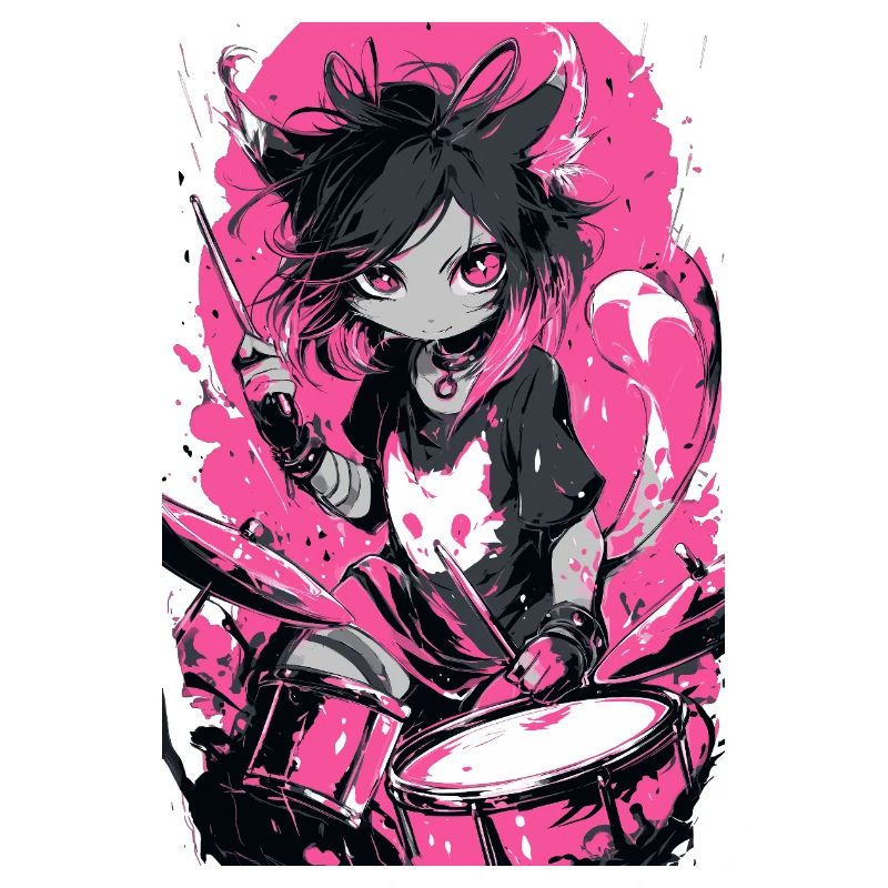 Cat Drummer Rose Néon