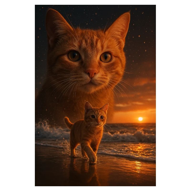 Coucher de soleil chat Double vue