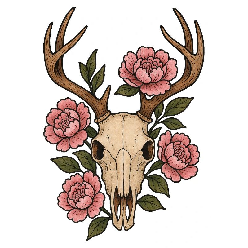 Peony Skull Deer Emblem
