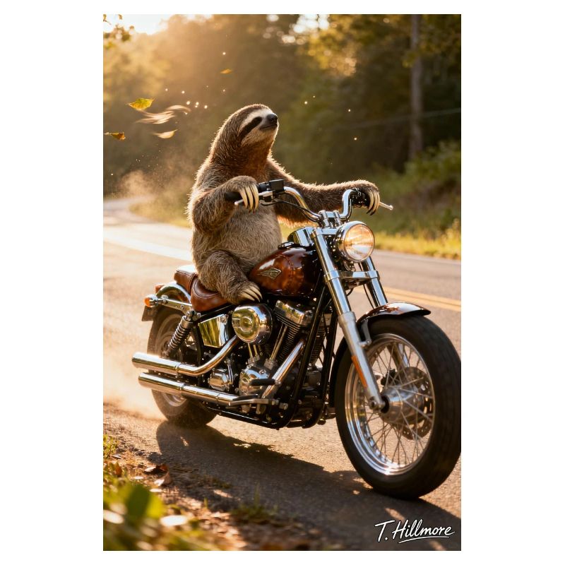 Sloth on motorcycle