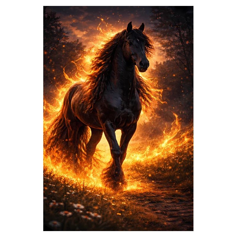 Cheval de Feu dans la Tempête de Flammes