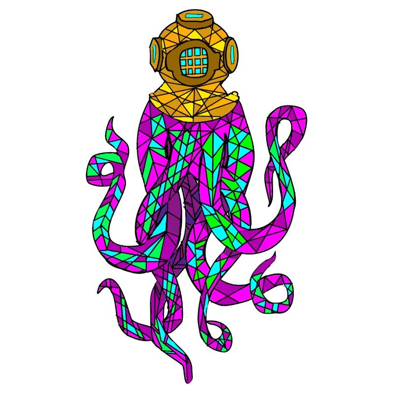 Futuristic Stained Glass Octopus Design