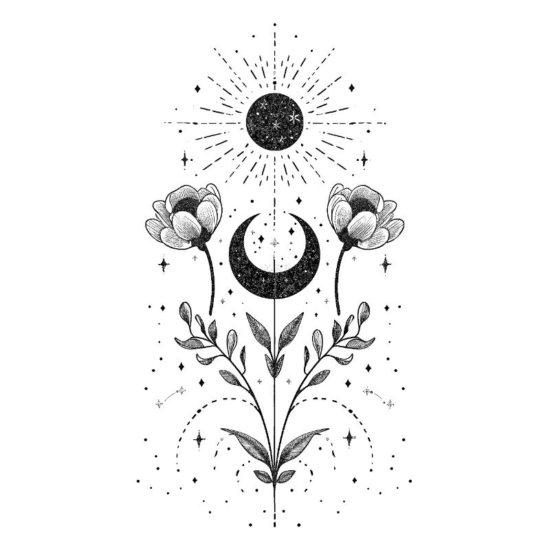 Soleil et lune bohèmes avec des éléments floraux